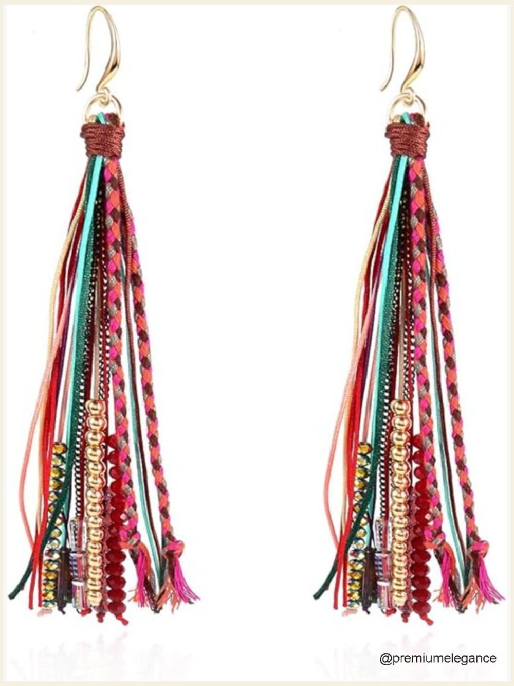 Bohemian Feather Dangle Earrings with Shell Beads Long Tassel Drop Earrings